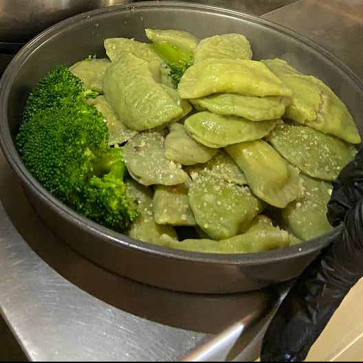 Traditional hand-made spinach mushrooms&potato pierogi