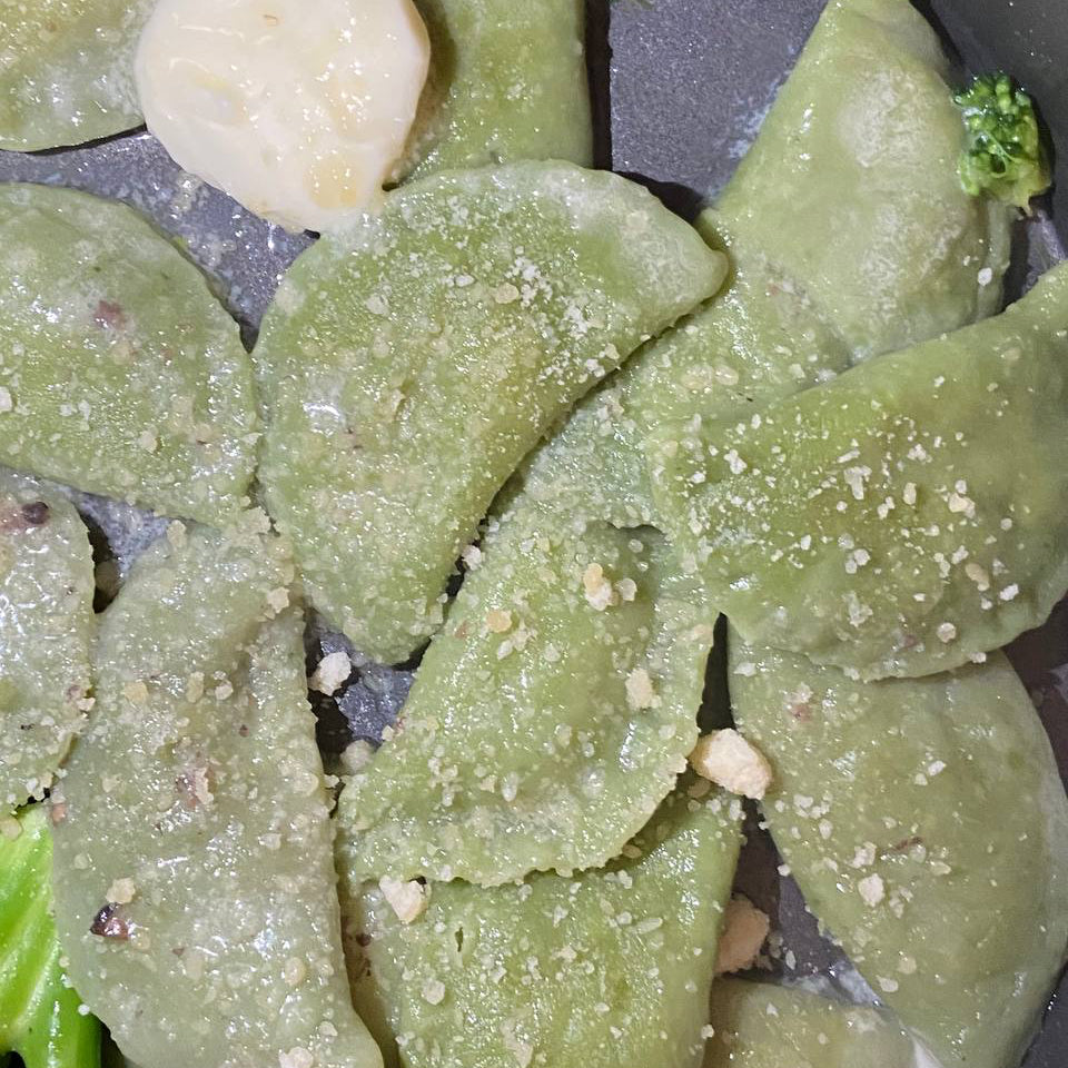 Traditional hand-made spinach mushrooms&potato pierogi