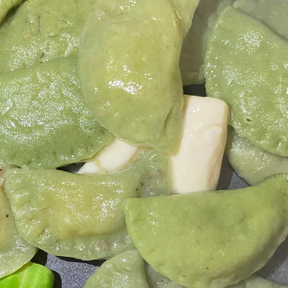 Traditional hand-made spinach mushrooms&potato pierogi