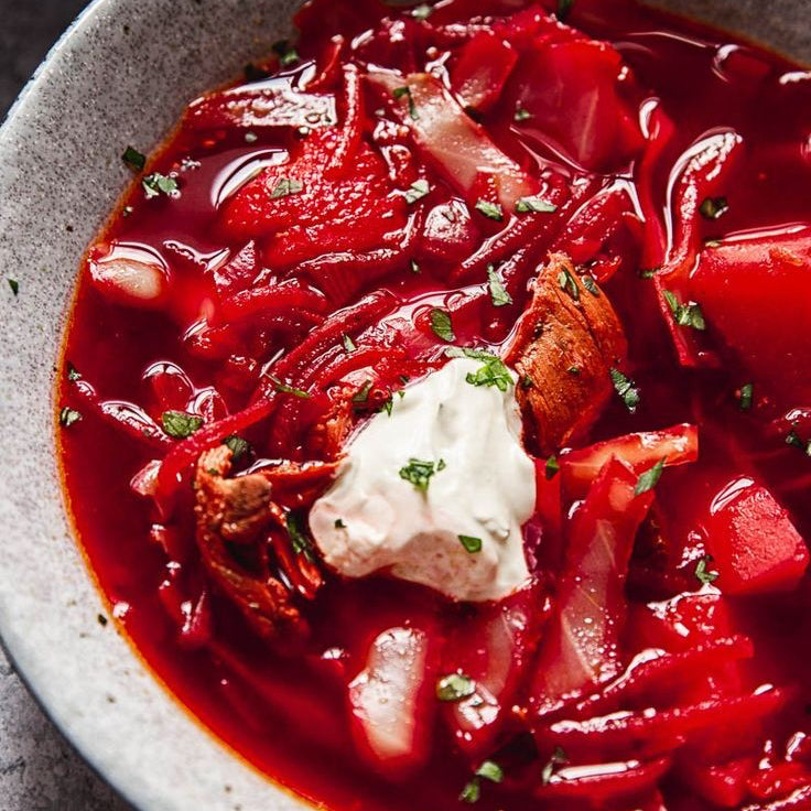 Traditional Ukrainian borscht - (hot beet soup)