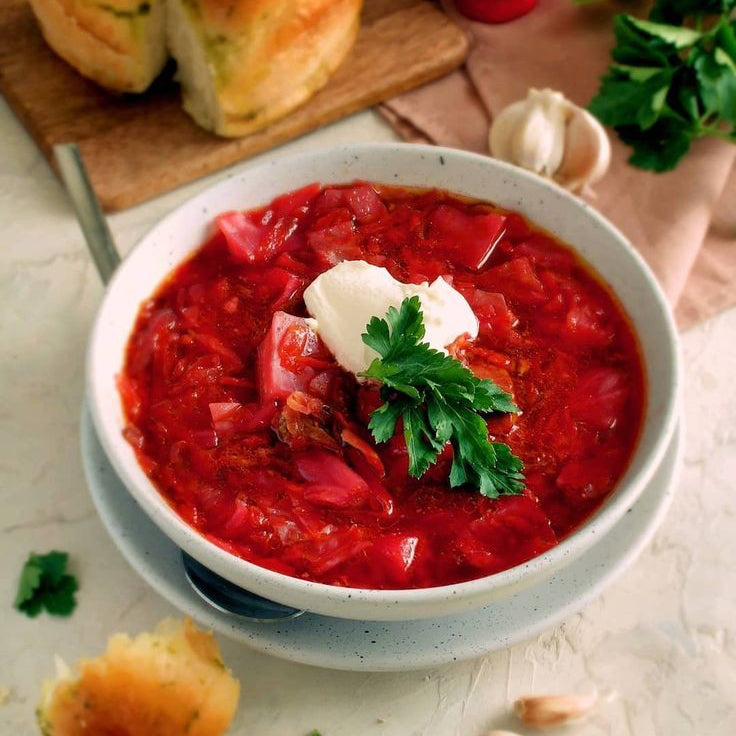 Traditional Ukrainian borscht - (hot beet soup)