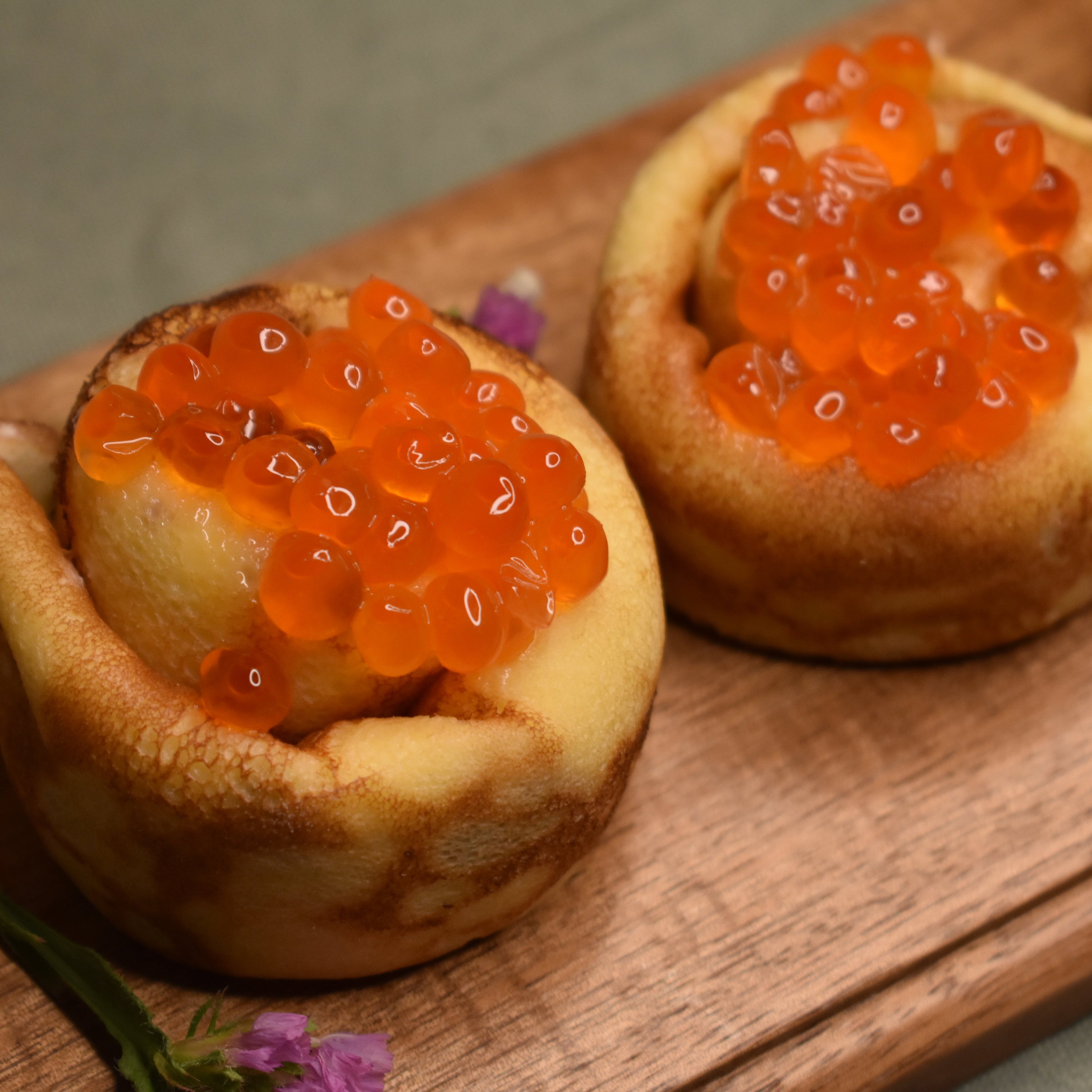 Traditional Ukrainian crepes with red caviar
