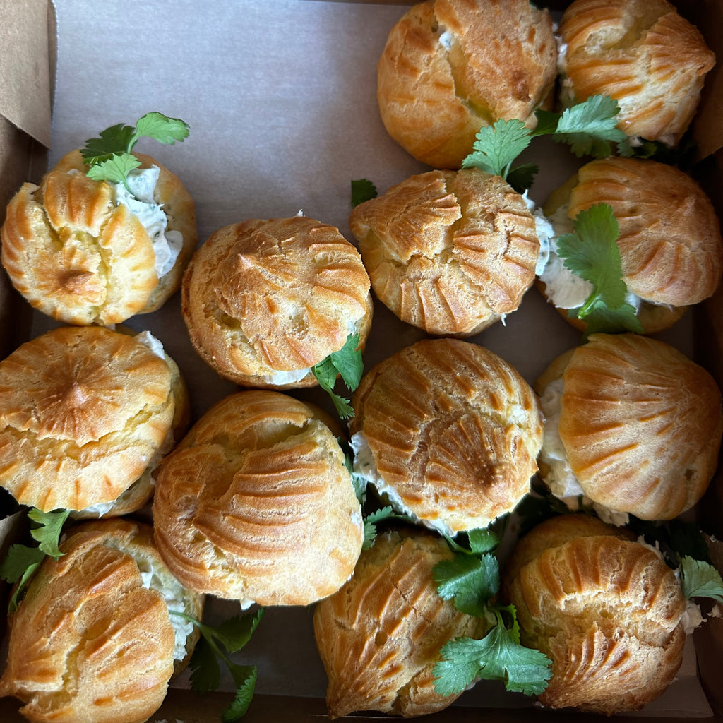 Profiteroles with crab meat