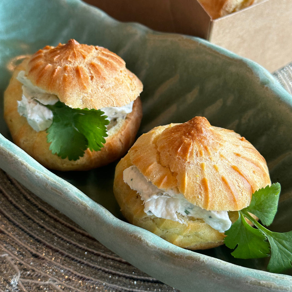 Profiteroles with crab meat