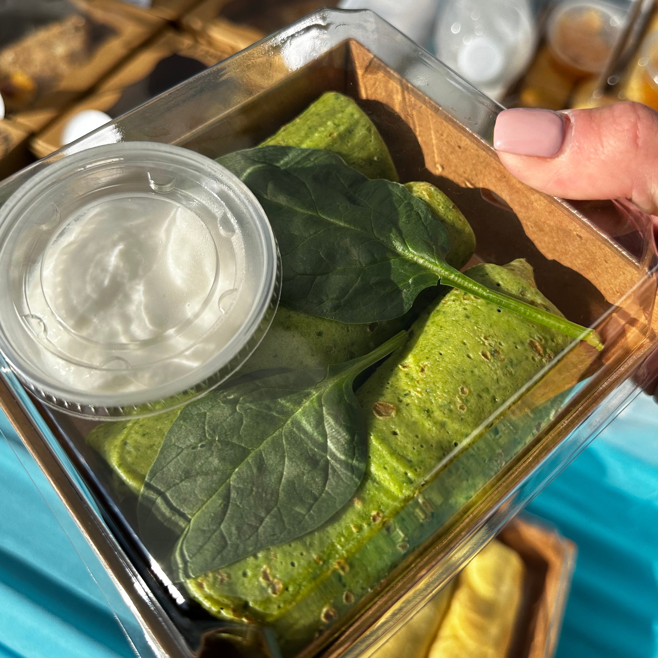 Traditional spinach crepes with mushrooms & mozarella