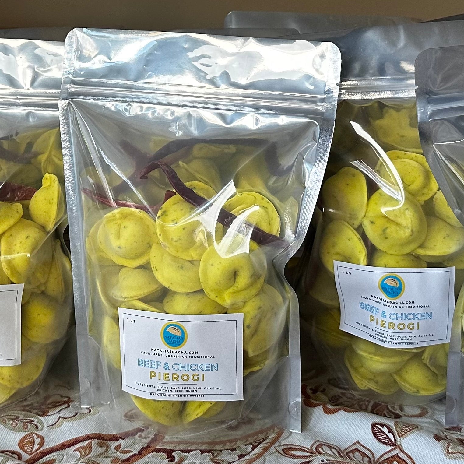 Traditional hand-made turmeric dumplings with beef&chicken - pelmeni