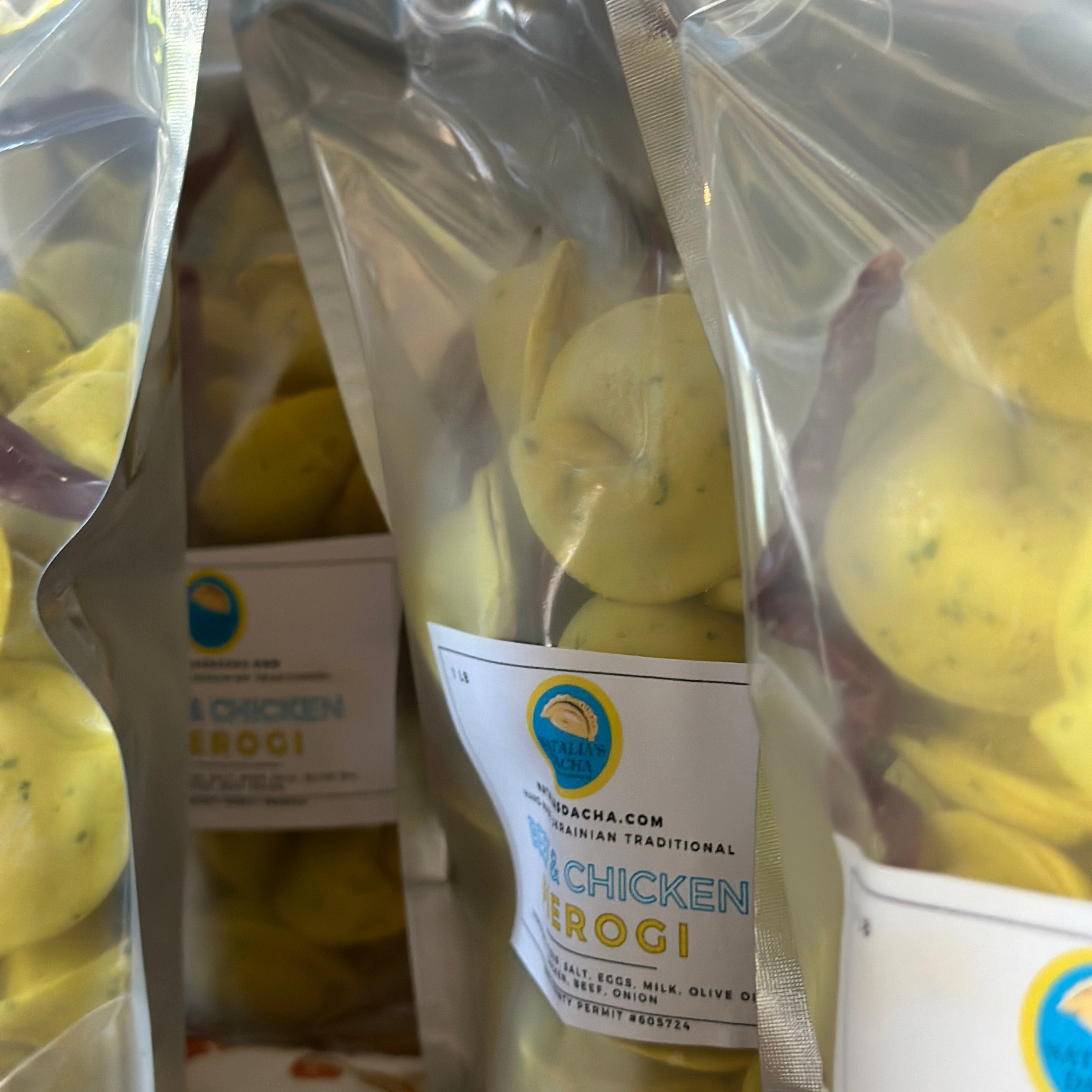 Traditional hand-made turmeric dumplings with beef&chicken - pelmeni